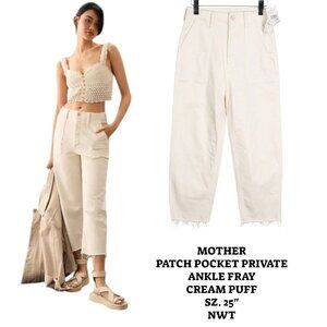 MOTHER The Patch Pocket Private Ankle Fray Jeans‎ CREAM PUFF SZ. 25" NWT